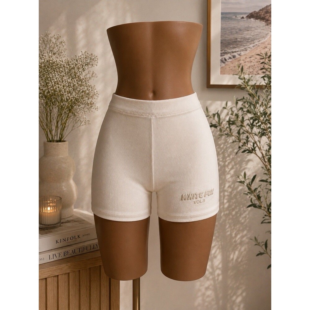 White Fox Vol.3 Women’s White Ribbed Knit High Rise Biker Shorts XS
